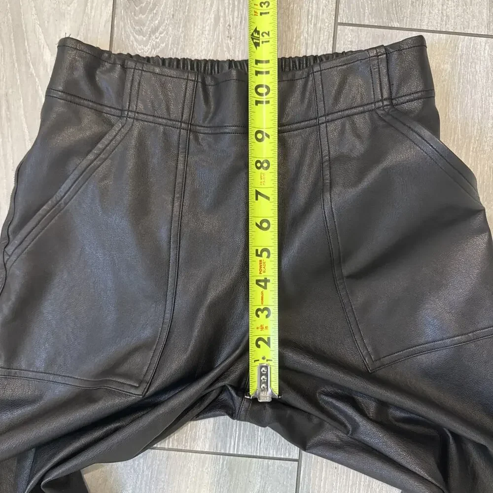Spanx Leather Like Jogger Black Pull On Pants Faux Vegan Pockets Size Small